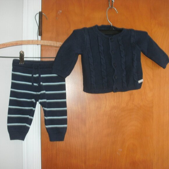 Janie and Jack Other - Janie & Jack Cable Knit Cardigan Sweater & Stripe Knit Pants Navy Blue 3-6 month